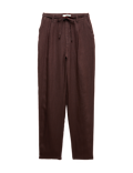 Pure Linen Pleat Front Belted Tapered Trousers
