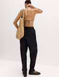 Pure Linen Pleat Front Belted Tapered Trousers