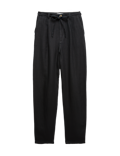 Pure Linen Pleat Front Belted Tapered Trousers