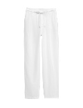 Pure Linen Pleat Front Belted Tapered Trousers
