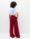Linen Rich Drawstring Wide Leg Trousers