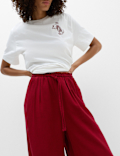 Linen Rich Drawstring Wide Leg Trousers