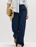Linen Rich Drawstring Wide Leg Trousers