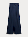 Linen Rich Drawstring Wide Leg Trousers