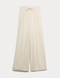 Linen Rich Drawstring Wide Leg Trousers