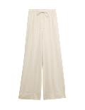 Linen Rich Drawstring Wide Leg Trousers