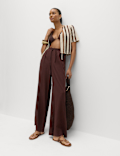 Linen Rich Drawstring Wide Leg Trousers