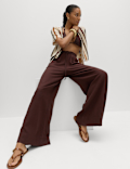 Linen Rich Drawstring Wide Leg Trousers