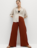 Linen Rich Drawstring Wide Leg Trousers