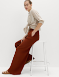 Linen Rich Drawstring Wide Leg Trousers