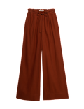 Linen Rich Drawstring Wide Leg Trousers