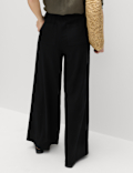 Linen Rich Drawstring Wide Leg Trousers
