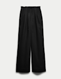 Linen Rich Drawstring Wide Leg Trousers
