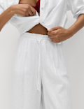 Linen Rich Drawstring Wide Leg Trousers