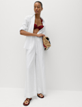 Linen Rich Drawstring Wide Leg Trousers