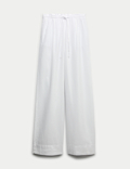 Linen Rich Drawstring Wide Leg Trousers
