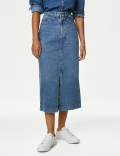Denim Split Front Midi Skirt
