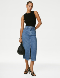 Denim Split Front Midi Skirt