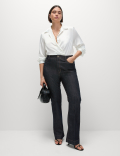 High Waisted Crease Front Flared Jeans