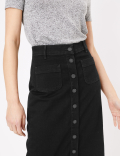 Denim Button Front Midi Skirt
