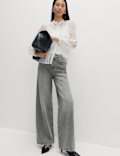 Mid Rise Seam Front Wide Leg Jeans