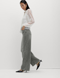 Mid Rise Seam Front Wide Leg Jeans