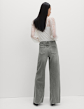 Mid Rise Seam Front Wide Leg Jeans
