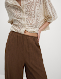 Viscose Rich Crinkle Elasticated Waist Wide Leg Trousers