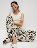 Animal Print Drawstring Wide Leg Trousers