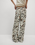 Animal Print Drawstring Wide Leg Trousers