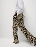 Animal Print Drawstring Wide Leg Trousers