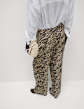 Animal Print Drawstring Wide Leg Trousers