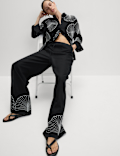 Linen Rich Drawstring Wide Leg Trousers