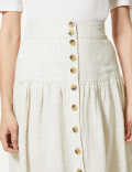 Pure Linen Checked A-Line Midi Skirt