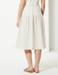 Pure Linen Checked A-Line Midi Skirt