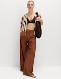 Crinkle Elasticated Waist Wide Leg Trousers