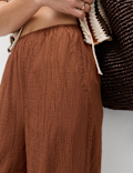 Crinkle Elasticated Waist Wide Leg Trousers