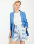 Linen Blend Open Front Blazer