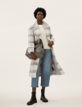 Wool Blend Textured Checked Coat