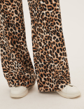 Crepe Animal Print Wide Leg Trousers