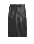 Faux Leather Midi A-Line Skirt