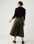 Faux Leather Pleated Midi Skirt