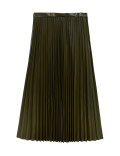 Faux Leather Pleated Midi Skirt