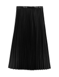 Faux Leather Pleated Midi Skirt