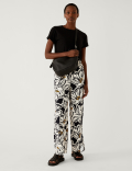 Crepe Printed Drawstring Wide Leg Trousers