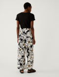 Crepe Printed Drawstring Wide Leg Trousers