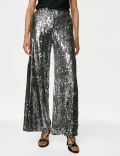 Sequin Elasticated Waist Wide Leg Trousers