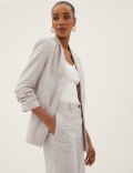 Linen Blend Ruched Sleeve Blazer