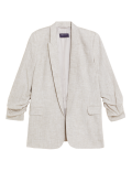 Linen Blend Ruched Sleeve Blazer
