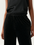 Velvet Studded Wide Leg Trousers